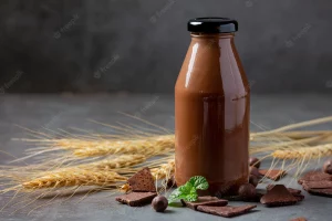 chocolate milk in glass bottle